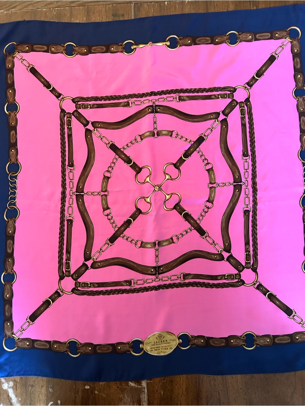 Lauren Ralph Lauren Pink & Navy Equine Print Silk Scarf
